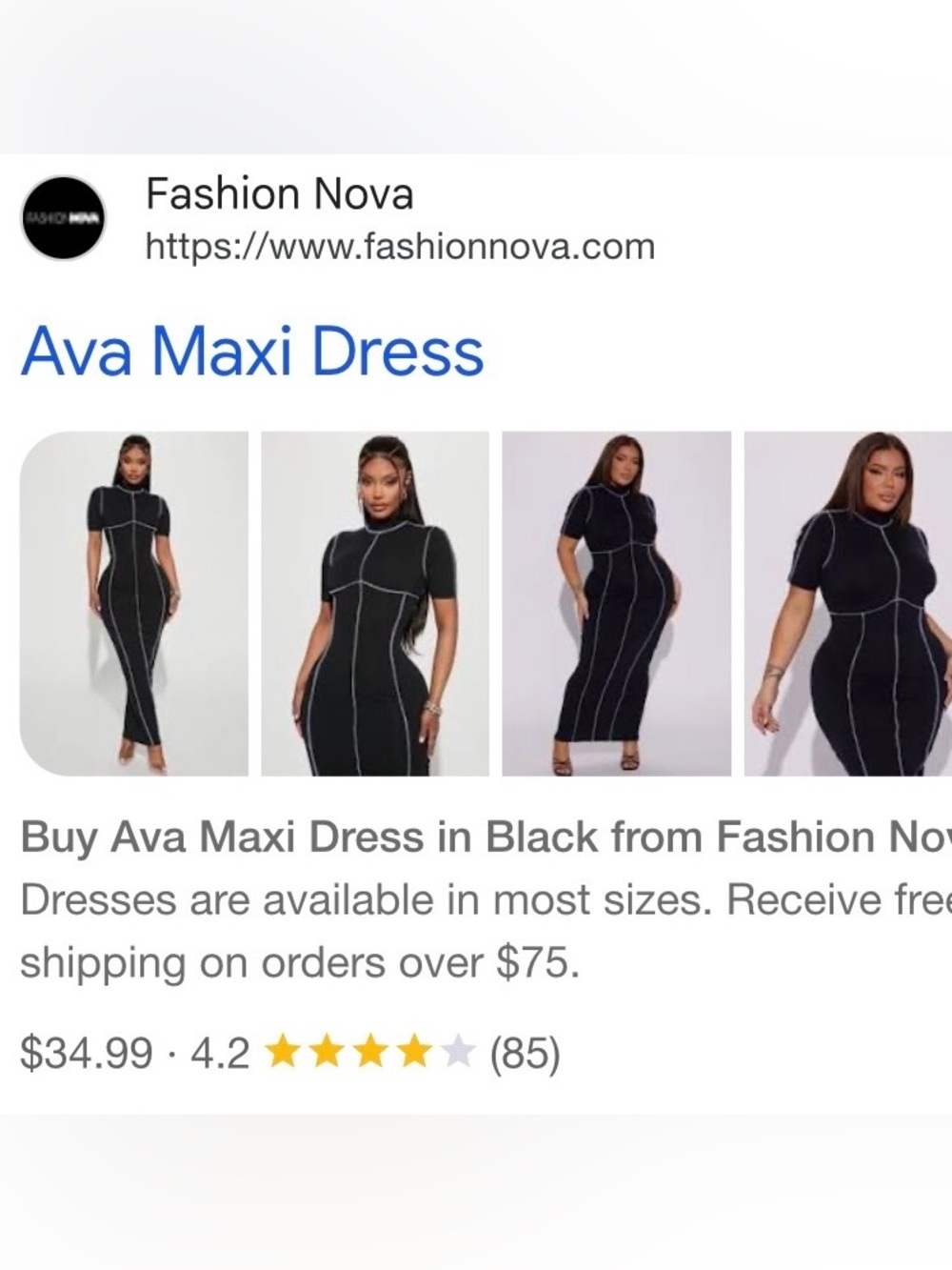 Fashion Nova Ava Maxi Dress - Black with Contrast Stitching